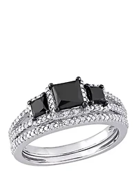1.6 ct. t.w. Black and White Diamond 3 Stone Bridal Set 10K Gold