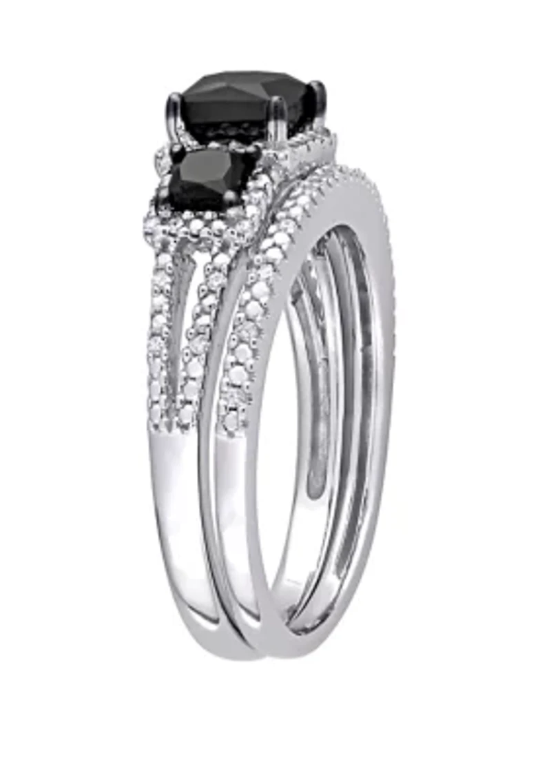 1.6 ct. t.w. Black and White Diamond 3 Stone Bridal Set 10K Gold