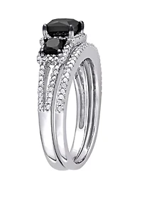 1.6 ct. t.w. Black and White Diamond 3 Stone Bridal Set 10K Gold