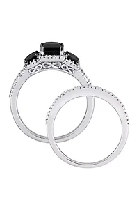 1.6 ct. t.w. Black and White Diamond 3 Stone Bridal Set 10K Gold