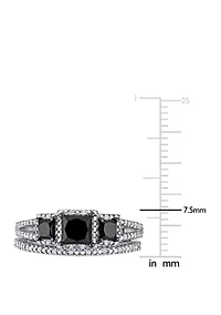 1.6 ct. t.w. Black and White Diamond 3 Stone Bridal Set 10K Gold