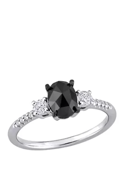 1.2 ct. t.w. Black and White Diamond Oval 3 Stone Engagement Ring 14K Gold