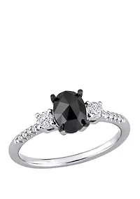 1.2 ct. t.w. Black and White Diamond Oval 3 Stone Engagement Ring 14K Gold
