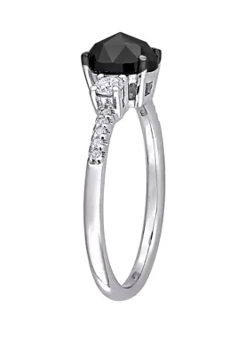 1.2 ct. t.w. Black and White Diamond Oval 3 Stone Engagement Ring 14K Gold