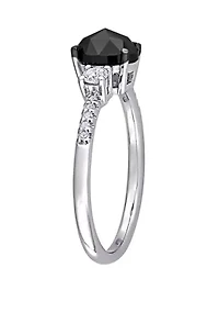 1.2 ct. t.w. Black and White Diamond Oval 3 Stone Engagement Ring 14K Gold