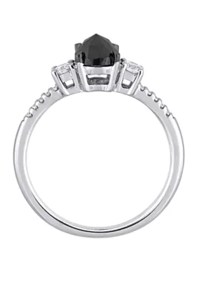 1.2 ct. t.w. Black and White Diamond Oval 3 Stone Engagement Ring 14K Gold