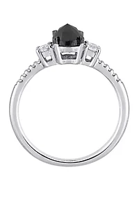 1.2 ct. t.w. Black and White Diamond Oval 3 Stone Engagement Ring 14K Gold