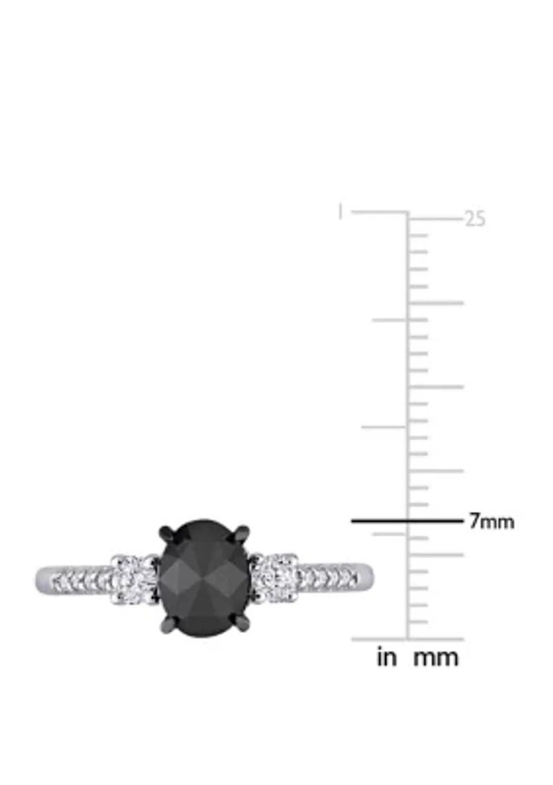 1.2 ct. t.w. Black and White Diamond Oval 3 Stone Engagement Ring 14K Gold
