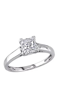Lab Created White Sapphire Solitaire Engagement Ring 10K Gold