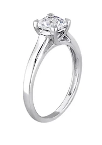 Lab Created White Sapphire Solitaire Engagement Ring 10K Gold