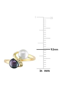 White and Black Cultured Freshwater Pearl Ring 10k Yellow Gold