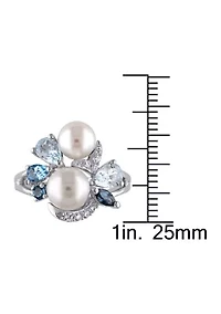 Cultured Freshwater Pearl and 1.75 ct. t.w. Multi-Gemstone Cluster Ring Sterling Silver