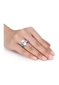 Cultured Freshwater Pearl and 1.75 ct. t.w. Multi-Gemstone Cluster Ring Sterling Silver