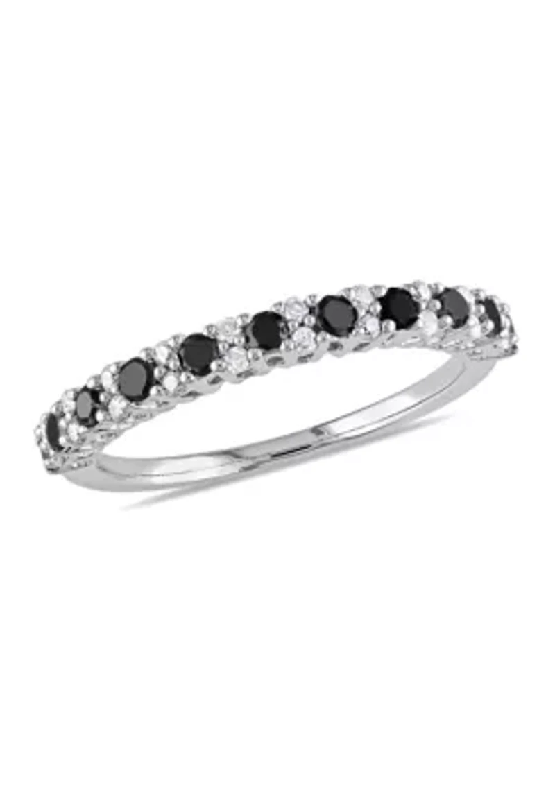 1/2 ct. t.w. Black and White Diamond Anniversary Band Sterling Silver