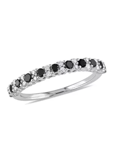1/2 ct. t.w. Black and White Diamond Anniversary Band Sterling Silver