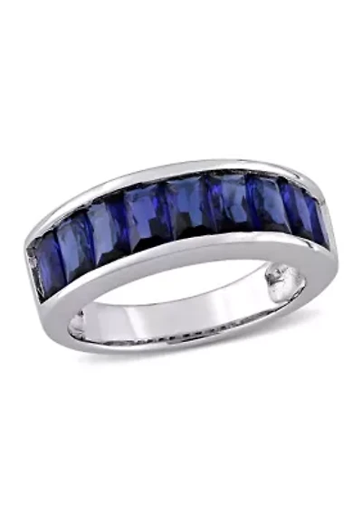 2.75 ct. t.w. Baguette Cut Lab Created Blue Sapphire Semi Eternity Anniversary Band Sterling Silver