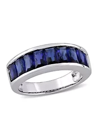 2.75 ct. t.w. Baguette Cut Lab Created Blue Sapphire Semi Eternity Anniversary Band Sterling Silver