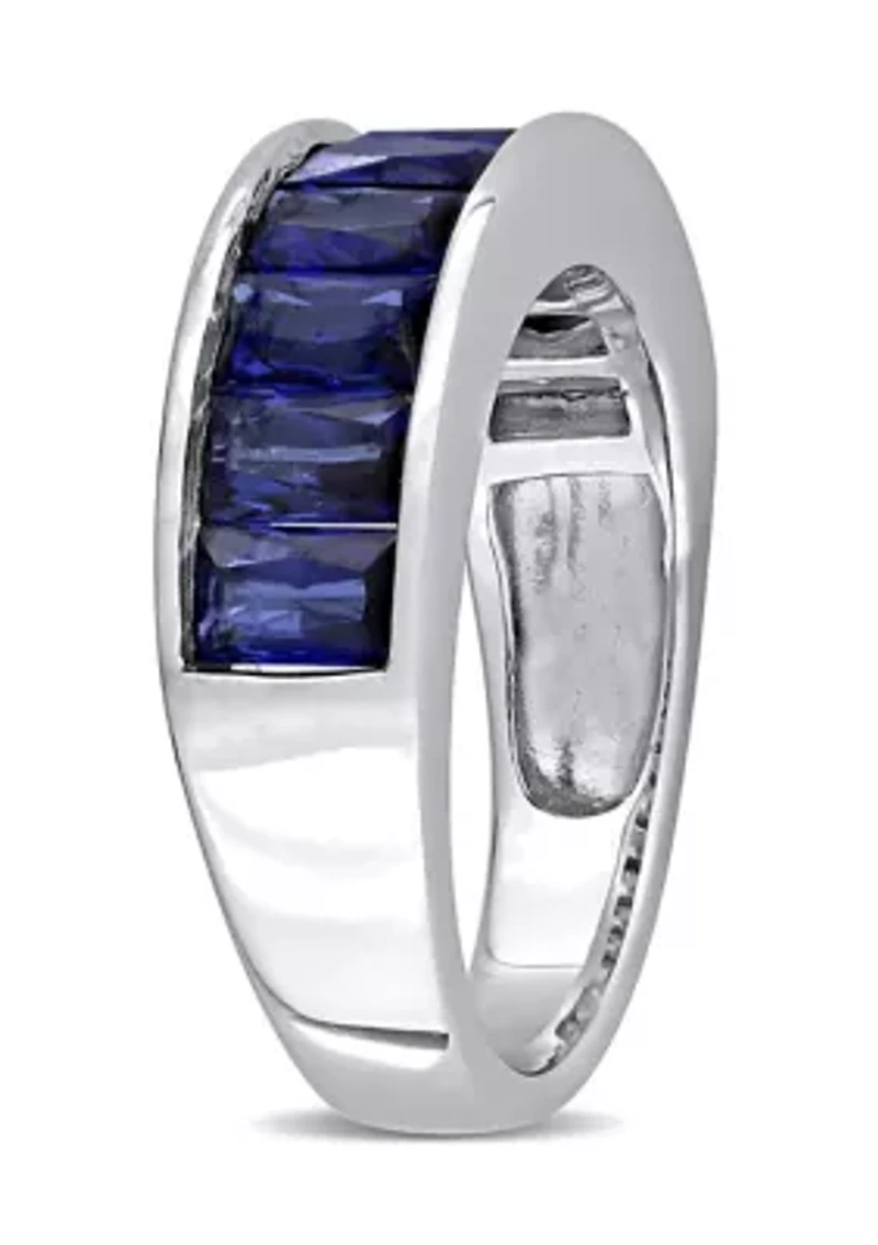2.75 ct. t.w. Baguette Cut Lab Created Blue Sapphire Semi Eternity Anniversary Band Sterling Silver
