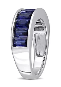 2.75 ct. t.w. Baguette Cut Lab Created Blue Sapphire Semi Eternity Anniversary Band Sterling Silver