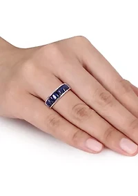 2.75 ct. t.w. Baguette Cut Lab Created Blue Sapphire Semi Eternity Anniversary Band Sterling Silver