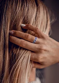 2.75 ct. t.w. Baguette Cut Lab Created Blue Sapphire Semi Eternity Anniversary Band Sterling Silver