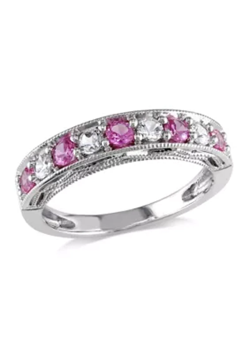 4/5 ct. t.w. Lab Created Pink and White Sapphire Anniversary Band Sterling Silver