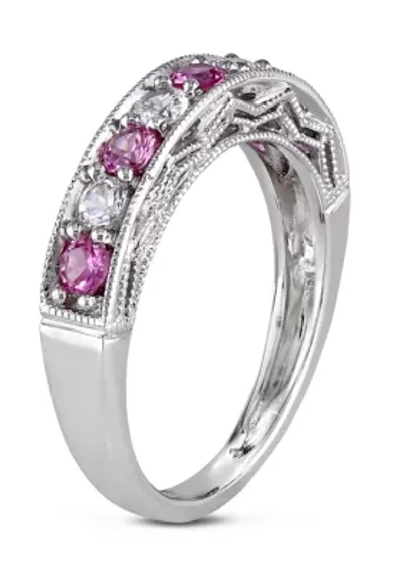 4/5 ct. t.w. Lab Created Pink and White Sapphire Anniversary Band Sterling Silver