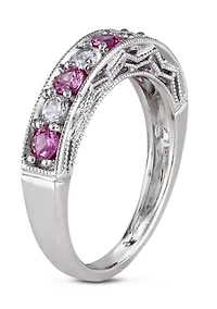 4/5 ct. t.w. Lab Created Pink and White Sapphire Anniversary Band Sterling Silver