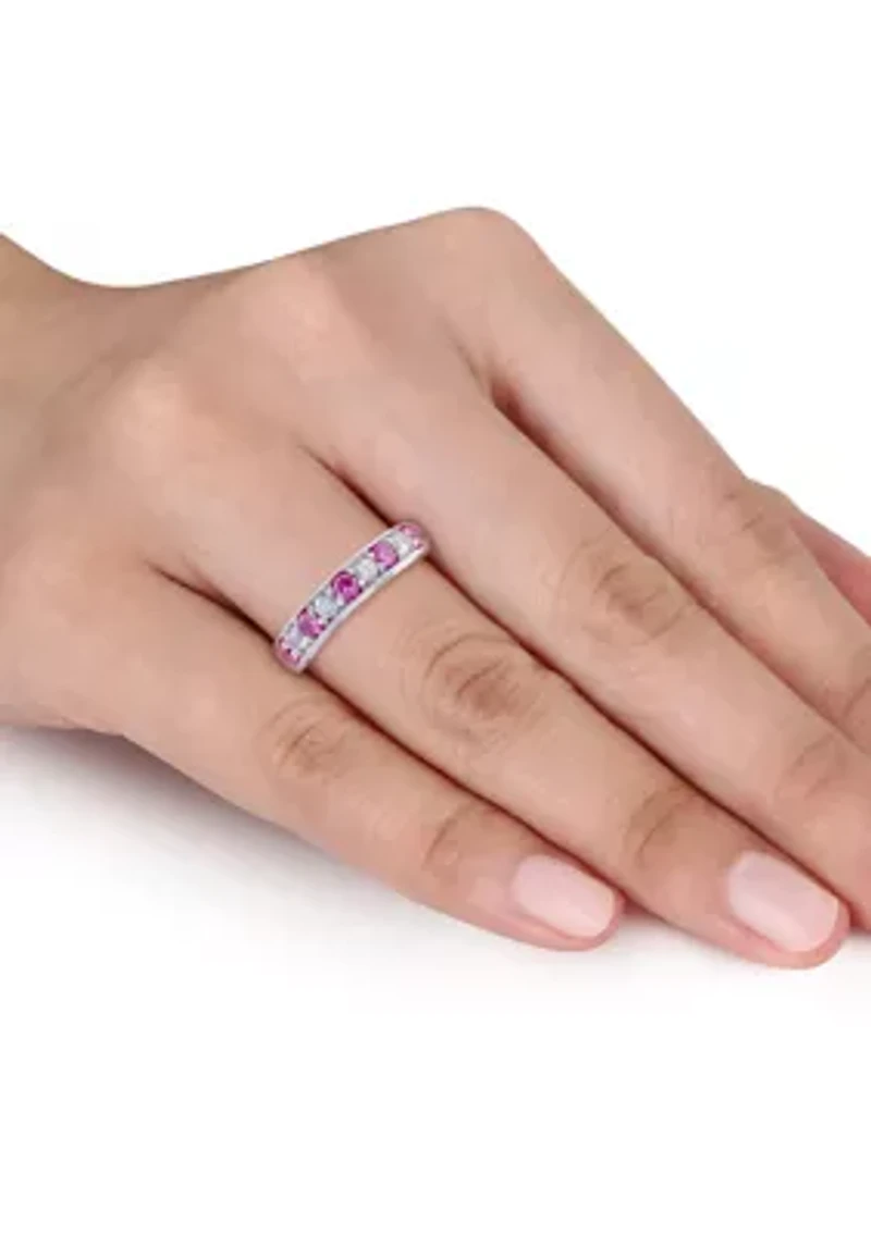4/5 ct. t.w. Lab Created Pink and White Sapphire Anniversary Band Sterling Silver