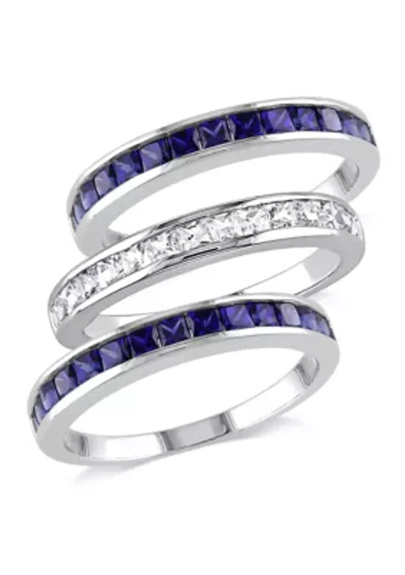 2.25 ct. t.w. Lab Created Blue and White Sapphire -Piece Anniversary Band Set of Stacking Rings Sterling Silver