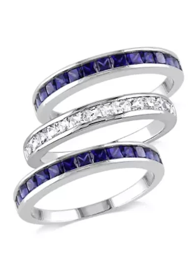 2.25 ct. t.w. Lab Created Blue and White Sapphire -Piece Anniversary Band Set of Stacking Rings Sterling Silver