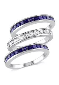 2.25 ct. t.w. Lab Created Blue and White Sapphire -Piece Anniversary Band Set of Stacking Rings Sterling Silver