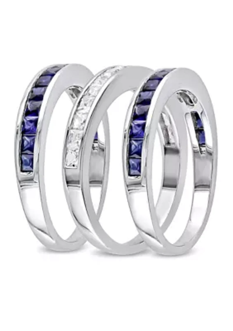 2.25 ct. t.w. Lab Created Blue and White Sapphire -Piece Anniversary Band Set of Stacking Rings Sterling Silver