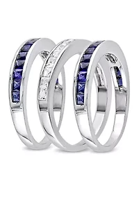 2.25 ct. t.w. Lab Created Blue and White Sapphire -Piece Anniversary Band Set of Stacking Rings Sterling Silver