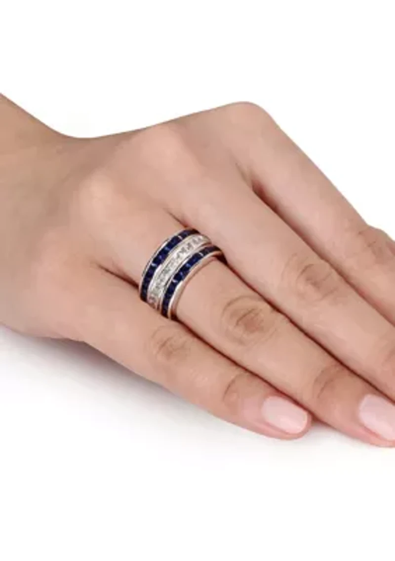 2.25 ct. t.w. Lab Created Blue and White Sapphire -Piece Anniversary Band Set of Stacking Rings Sterling Silver