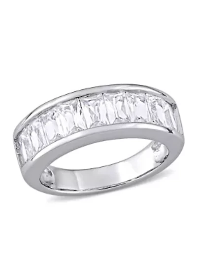 2.75 ct. t.w. Baguette Cut Lab Created White Sapphire Semi Eternity Anniversary Band Sterling Silver