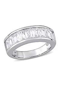 2.75 ct. t.w. Baguette Cut Lab Created White Sapphire Semi Eternity Anniversary Band Sterling Silver