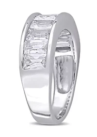 2.75 ct. t.w. Baguette Cut Lab Created White Sapphire Semi Eternity Anniversary Band Sterling Silver