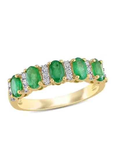 1.1 ct. t.w. Emerald and 1/6 Diamond Semi Eternity Ring 14K Yellow Gold