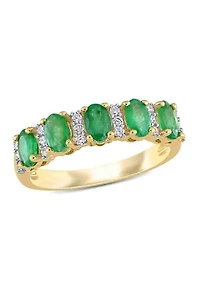 1.1 ct. t.w. Emerald and 1/6 Diamond Semi Eternity Ring 14K Yellow Gold