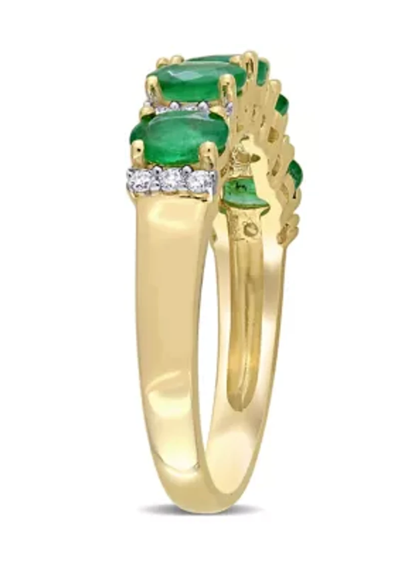 1.1 ct. t.w. Emerald and 1/6 Diamond Semi Eternity Ring 14K Yellow Gold