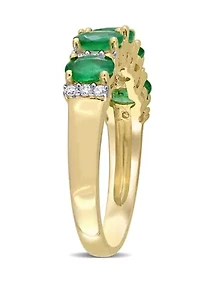 1.1 ct. t.w. Emerald and 1/6 Diamond Semi Eternity Ring 14K Yellow Gold