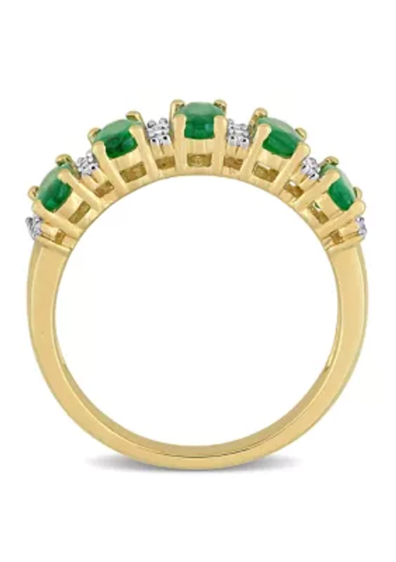 1.1 ct. t.w. Emerald and 1/6 Diamond Semi Eternity Ring 14K Yellow Gold