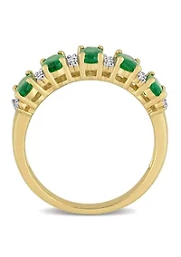 1.1 ct. t.w. Emerald and 1/6 Diamond Semi Eternity Ring 14K Yellow Gold