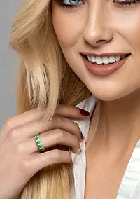 1.1 ct. t.w. Emerald and 1/6 Diamond Semi Eternity Ring 14K Yellow Gold