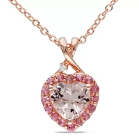 Diamond & Morganite & Pink Tourmaline Pendant with Chain in Rose Plated Sterling Silver