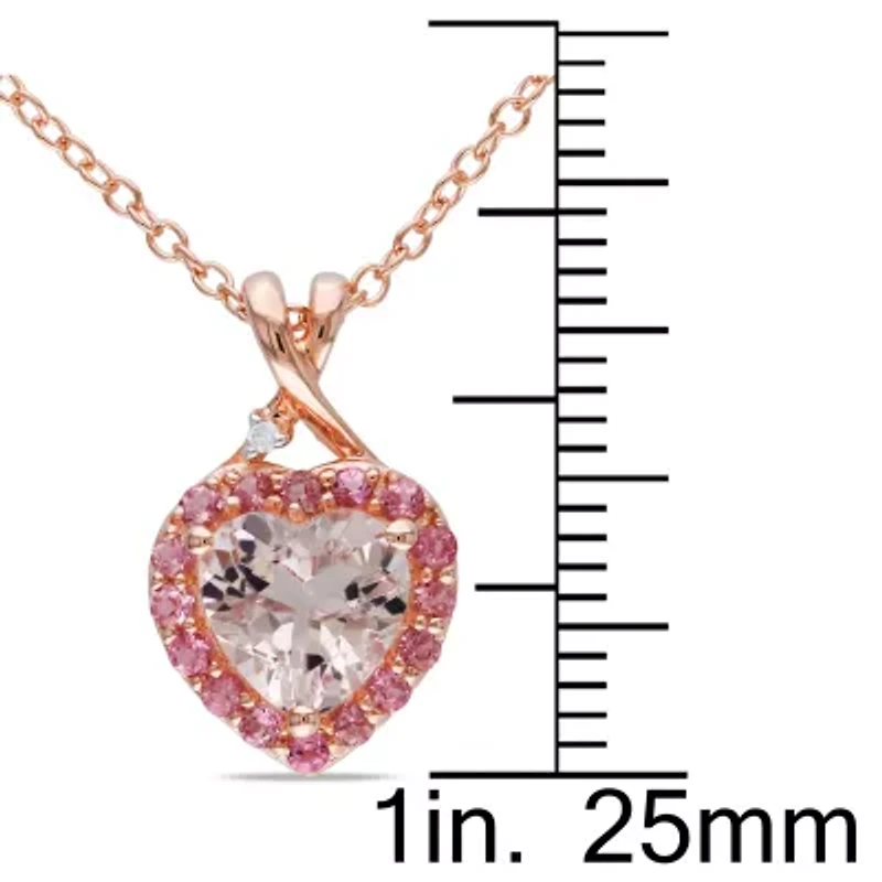 Diamond & Morganite & Pink Tourmaline Pendant with Chain in Rose Plated Sterling Silver