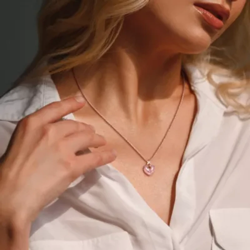 Diamond & Morganite & Pink Tourmaline Pendant with Chain in Rose Plated Sterling Silver