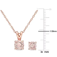 2 Piece Set of Morganite Pendant With Chain & Stud Earrings in Rose Plated Sterling Silver, 18"
