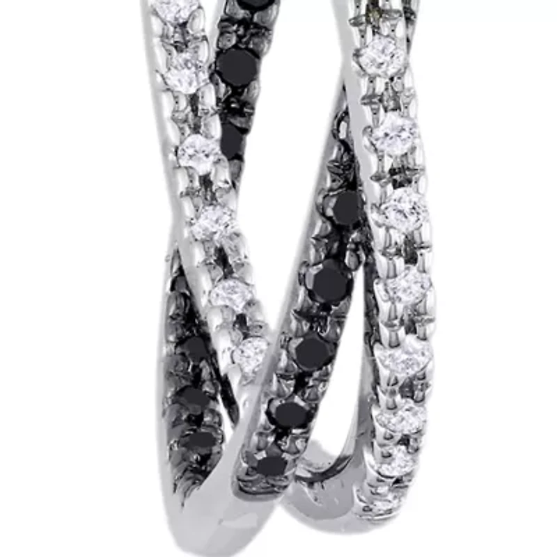 Black and White Diamond Hoop Earrings in Sterling Silver